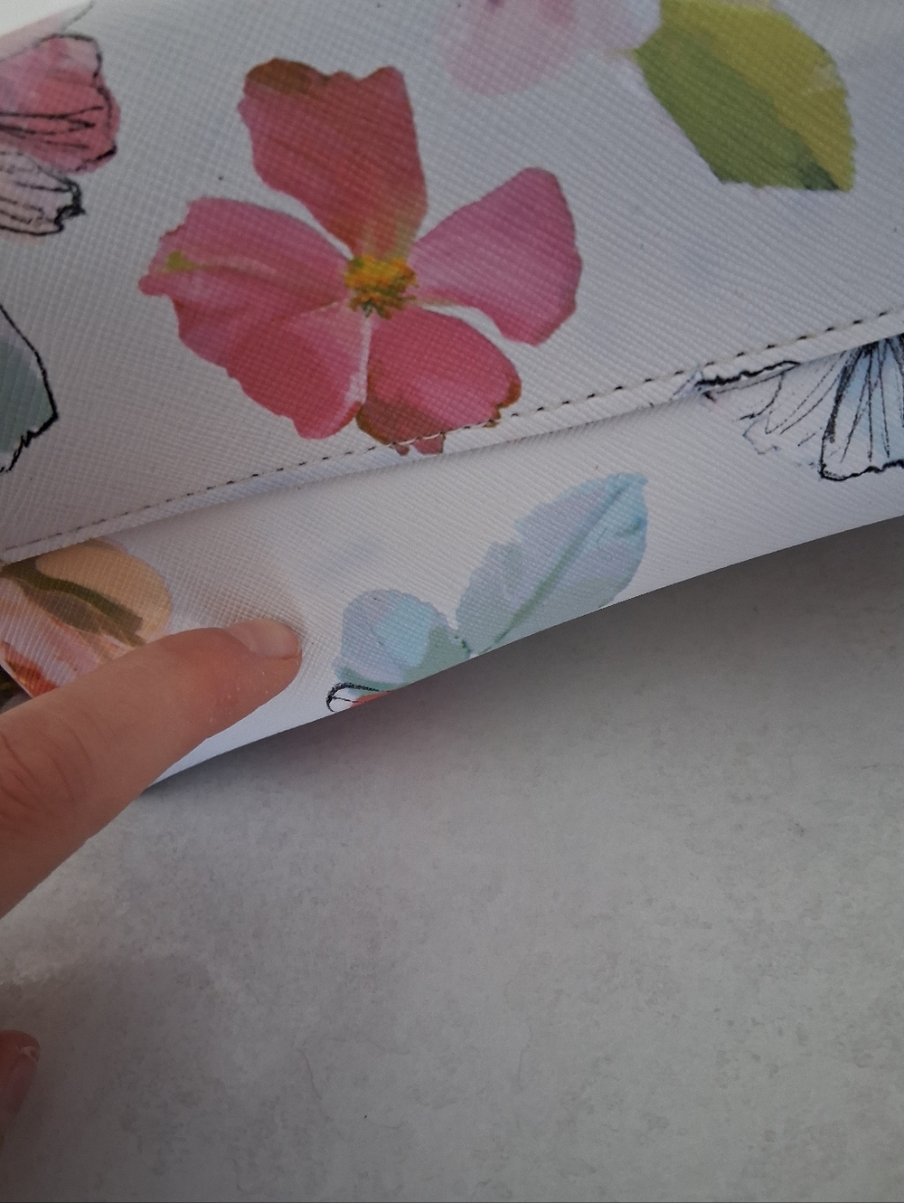 Indigo/ Floral Print Tote Bag with Mint Inside/ Card Holder - Picture 15 of 16